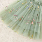 Summer New Princess Style Baby Girl Dress, Sweet Green Floral Chiffon Children'S Clothing (6 Months -5 Years Old)