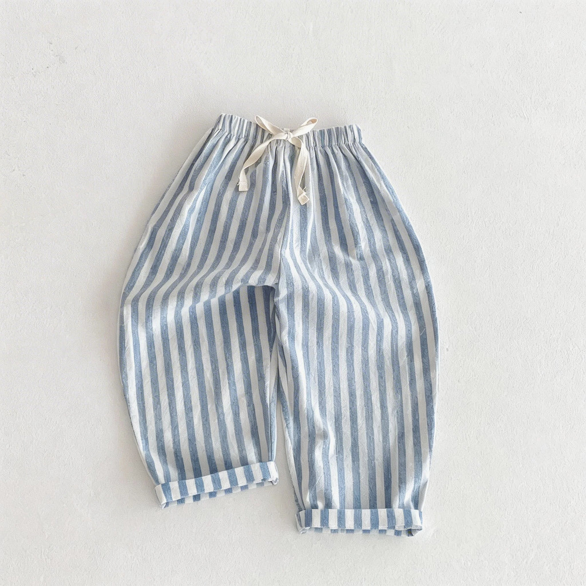 Spring Summer Boys Striped Loose Pants Baby Girl Vintage Casual Linen Cotton Harlan Pants Kids Lace-up Pant Children Clothing