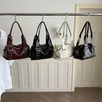 High Quality PU Leather Women's Shoulder Bag Large Capacity Y2K Underarm Bag Fashion Rivet Women Daily Boston Handbag