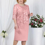 Female Elegant Dresses Women Plus Size Lace Patchwork Halt Sleeve Dress Slimming Wrap Hip Cocktail Evening Party Dresses