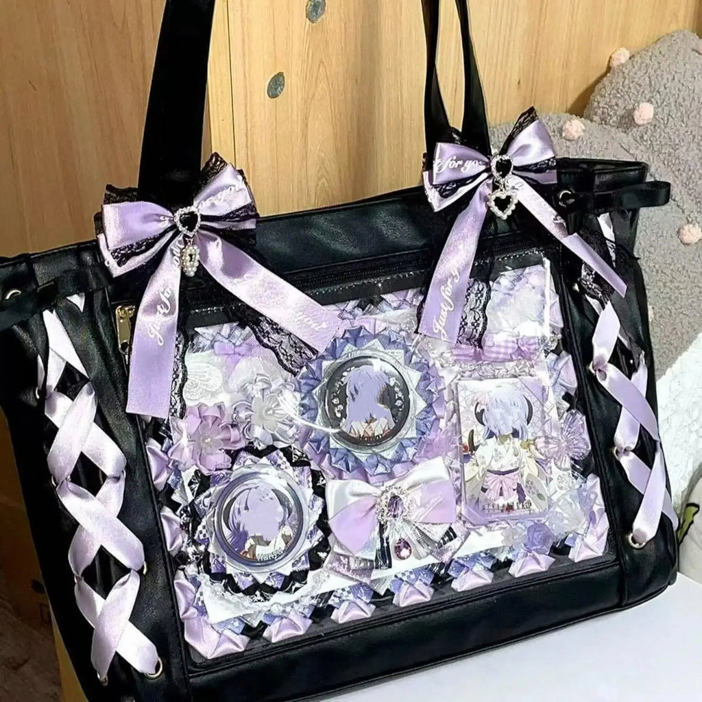New Japanese Cute Sweet Ribbon Ita Bag Lolita Girls Transparent Handba ...