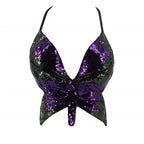 2025 Sparkly Sequin Crop Top Women Clothing Bandage Backless Dance Vest Vintage Party Camisole Tank Tops Clubwear Glitter Outfit