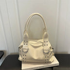 High Quality PU Leather Women's Shoulder Bag Large Capacity Y2K Underarm Bag Fashion Rivet Women Daily Boston Handbag