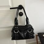 High Quality PU Leather Women's Shoulder Bag Large Capacity Y2K Underarm Bag Fashion Rivet Women Daily Boston Handbag