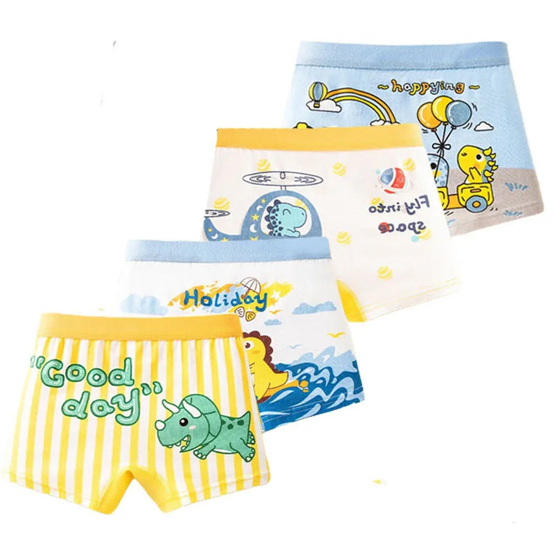 4 Pcs/Lot Children's Underwear Boys Panties Underpants Dinosaurs Helicopters Cars Cotton Breathable Kids Shorts Boy Boxer Briefs