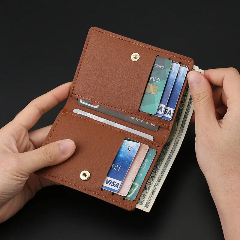 Homefish Solid Color PU Leather Women Short Wallet, Ultra Thin Button Purse, Simple Credit Card Holder Coin Pocket for Ladies
