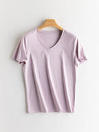 SuyaDream Women Solid T Shirts, Silk Cotton Blend, O Neck, Short Sleeved Solid Tee, 2025 Summer Candy Colors Basic Cozy Top Gree