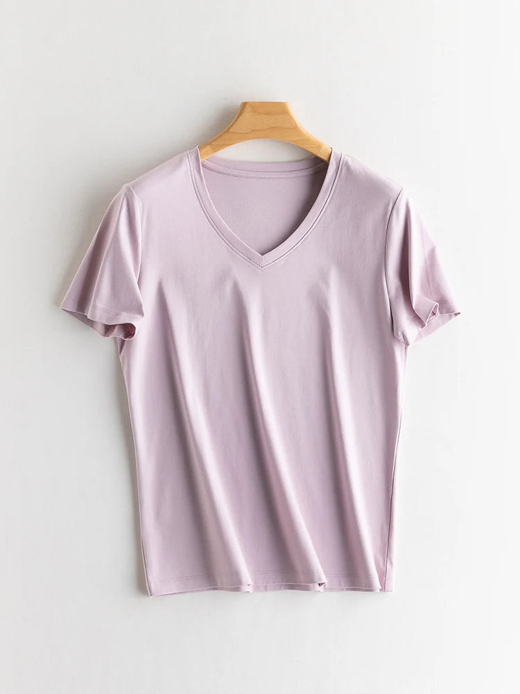 SuyaDream Women Solid T Shirts, Silk Cotton Blend, O Neck, Short Sleeved Solid Tee, 2025 Summer Candy Colors Basic Cozy Top Gree