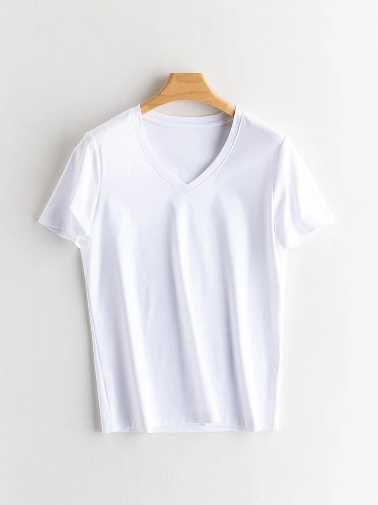 SuyaDream Women Solid T Shirts, Silk Cotton Blend, O Neck, Short Sleeved Solid Tee, 2025 Summer Candy Colors Basic Cozy Top Gree