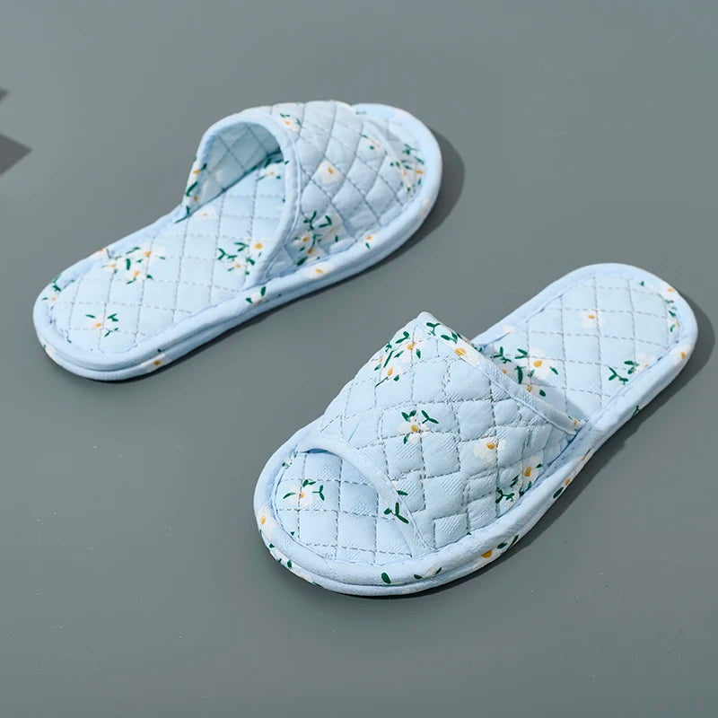 Indoor Slippers Soft Cotton Floral Floor Shoes Fashion Flower Slippers Antislip Home Slippers Bedroom Shoes