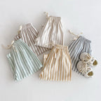 Spring Summer Boys Striped Loose Pants Baby Girl Vintage Casual Linen Cotton Harlan Pants Kids Lace-up Pant Children Clothing