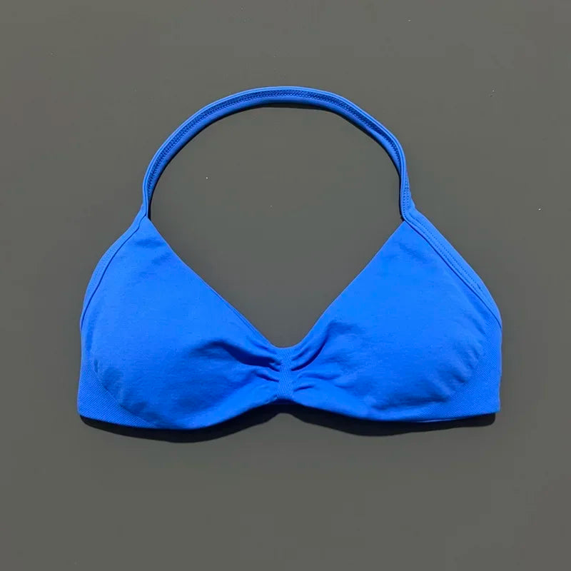 HISTELLO Sports Bra Push Up Strappy Sexy Open Back Gym Crop Top Removable Cups Women Workout Clothing Gym Top Halter Sport Bra