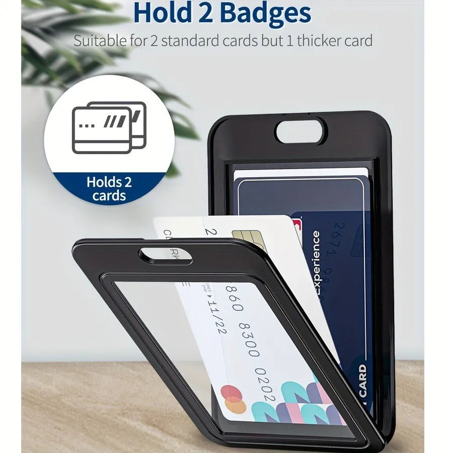 Plastic Vertical Card Bag, Black Id Card, Credit Card, Key Card Protection Cover Vertical Card Holder With Double-Sided Hard