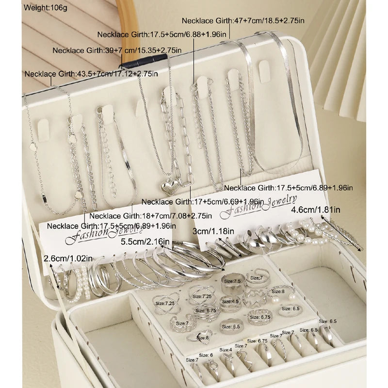 54 Pcs/Set Vintage Elegant Pearl Earrings Ring Heart Pendant Necklace Bracelet For Women Boho Daily Wear Jewelry Set Gifts 2024