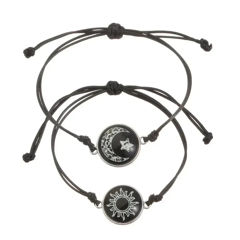 New Moon and Sun Love Time Gem Glow Couple Bracelet - Hand-woven Rope for Couples