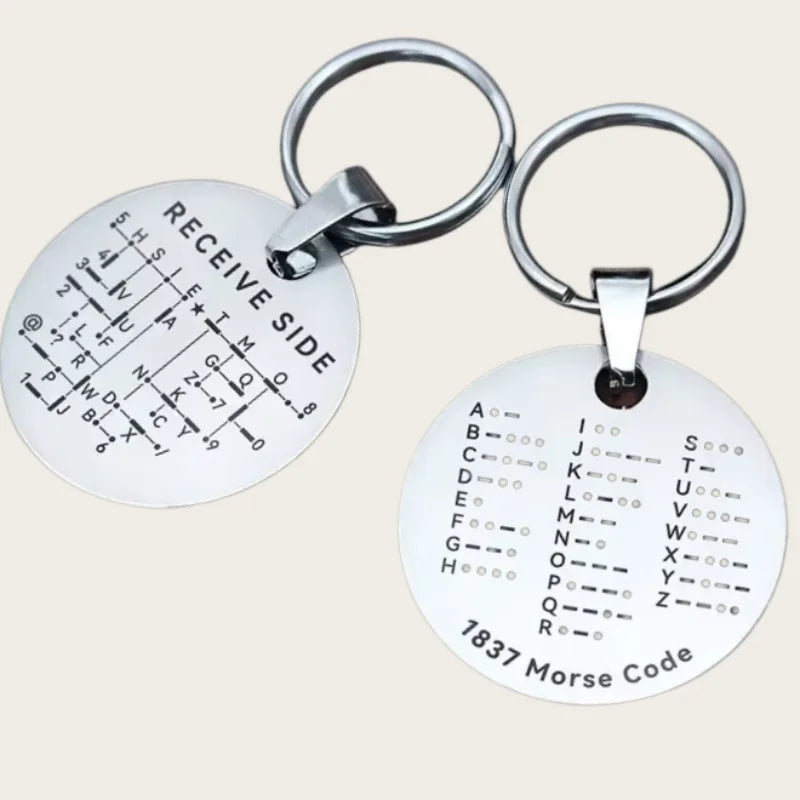 Stainless Steel Double-Sided Alphanumeric Morse Code Keychain Educational Car Pendant Unisex Gift For Radio Amateurs