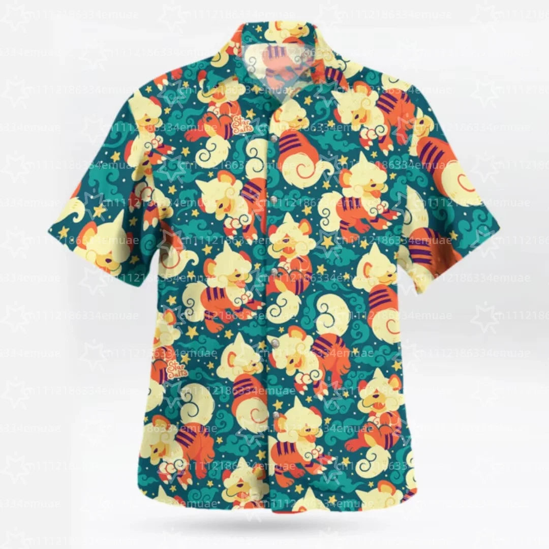 2026 SUMMER New Snorlax Hawaiian Shirt Tropical Anime Aloha Shirt Summer Sports Men's T-Shirt Children's Clothing Tee Y2k Woman