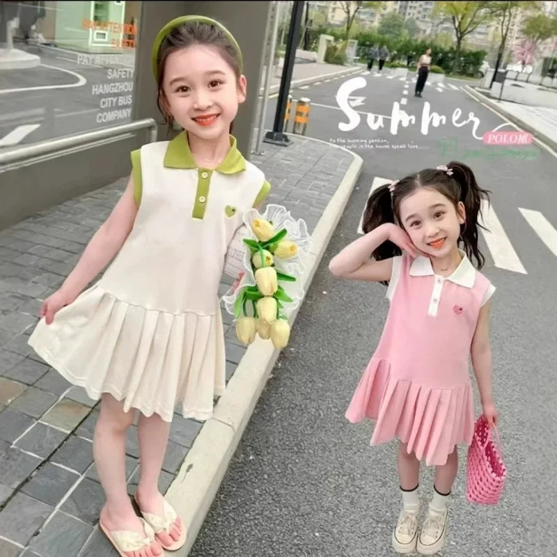 Children Dress Spring Summer Turn-Down Collar Kids Clothes Fashion Toddler Baby Girls Clothing Summer Dress Girl Clothes