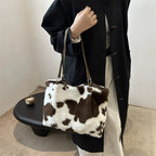 Large Capacity Shopper Bags For Women Winter Travel Tote Bag Cow Printing Plush Shoulder Bag Ladies Handbag Designer Bolsos
