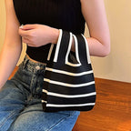 Fashionable Hand-woven Handbag - Women's Mini Buttoned Handbag - Korean-style Casual Handbag - Reusable Shopping Bag