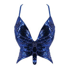 2025 Sparkly Sequin Crop Top Women Clothing Bandage Backless Dance Vest Vintage Party Camisole Tank Tops Clubwear Glitter Outfit