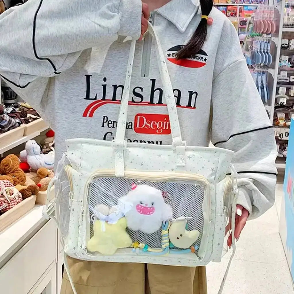 New Y2K Cute Japanese Ita Shoulder Bag Lolita Girls Transparent Tote Bag Large Capacity Crossbody Casual Bag DIY Display Handbag