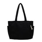 Casual Corduroy Handbag with Zipper Closure Light and Large Capacity Fixed Shoulder Strap Solid Color Daily Commuter Handbag