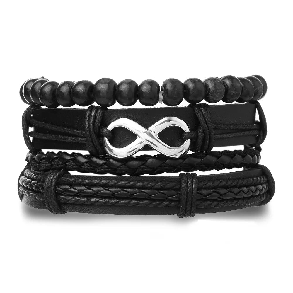 Set Braided Wrap Leather Bracelets for Men Vintage Life Tree Rudder Charm Wood Beads Ethnic Tribal Wristband Rope Bracelet