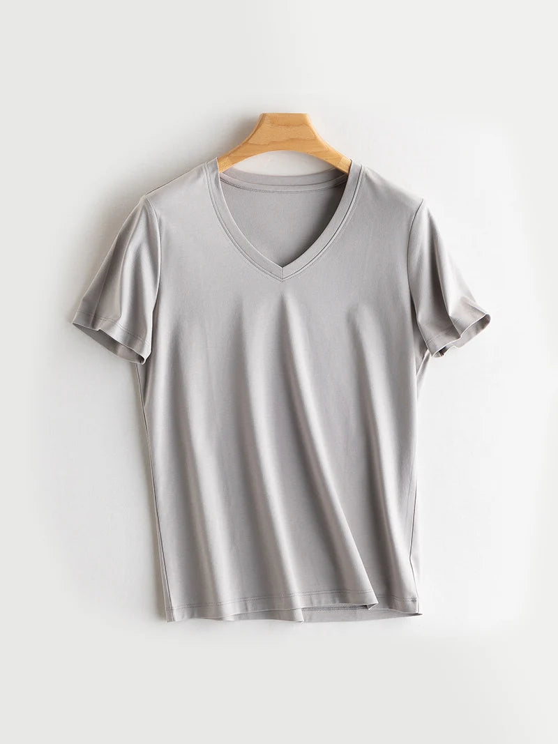 SuyaDream Women Solid T Shirts, Silk Cotton Blend, O Neck, Short Sleeved Solid Tee, 2025 Summer Candy Colors Basic Cozy Top Gree