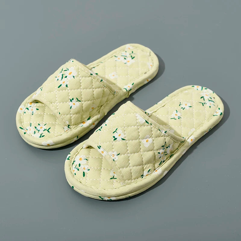 Indoor Slippers Soft Cotton Floral Floor Shoes Fashion Flower Slippers Antislip Home Slippers Bedroom Shoes