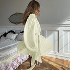Linad 2025 Short Belt Party Dress Female Summer Flare Sleeve A Line Dress Casual High Waist Slim Dress For Women 2025 Yellow