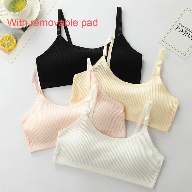 4 Pcs/Lot Children Innerwear Cotton Girls Bra Removable Sponge Cup Puberty Girls Training Bras Breathable Teenage Girl Brassiere