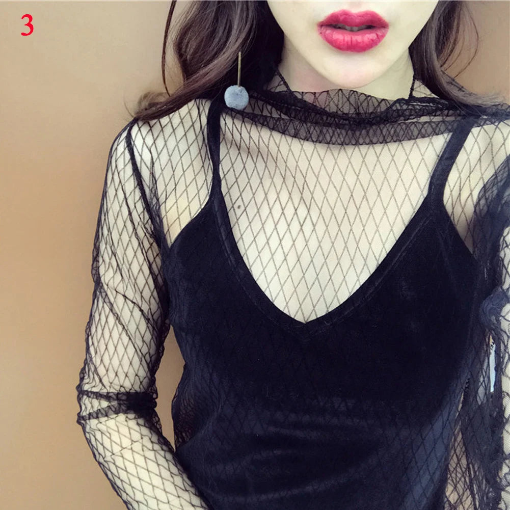 2026  Autumn Hollow Out Mesh T-Shirt Daisy Flower Pattern Crop Top sexy Transparent Long Sleeves Basic Tops For Women Lace Tops