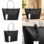 HTMCK Women Large Capacity Tote Bag, Waterproof PU Simple Solid Color Shoulder Handbag, Casual Commuter Shopping Travel Bag