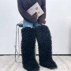 Womens Faux Mongolian Thigh Highs Faux Fur Boots Winter Warm Tall Fur boots