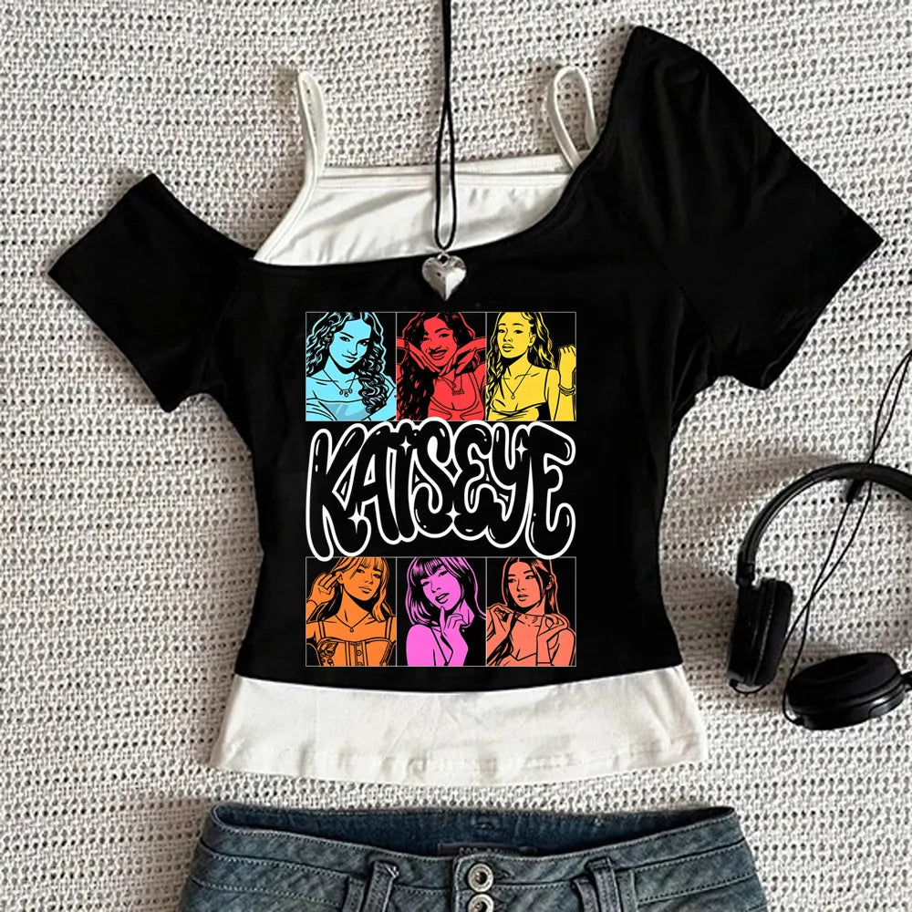 Katseye cropped top shoujo gothic funny graphic clearance sales 2000s tshirt kawaii cute meme baddie streetwear