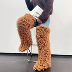 Womens Faux Mongolian Thigh Highs Faux Fur Boots Winter Warm Tall Fur boots