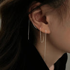 Silver Color Crystal Tassel Non-Piercing Cuff Ear Clip Earring For Women Shiny Rhinestone Chain Fake Cartilage Piercing Jewelry