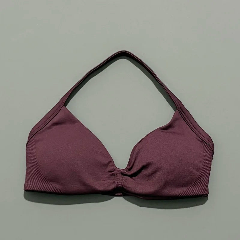 HISTELLO Sports Bra Push Up Strappy Sexy Open Back Gym Crop Top Removable Cups Women Workout Clothing Gym Top Halter Sport Bra