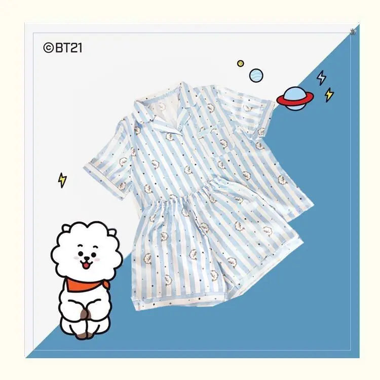 BT21 Sleepwear, Home Wear, Casual Wear, Short Sleeved T-Shirt, Shorts Two-Piece Set for Men and Women in Summer