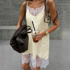 Linad Sexy Lace Spaghetti Strap Short Dress Summer Street Chic Cotton Straight Dresses Women Casual Sleeveless Dress Female 2025