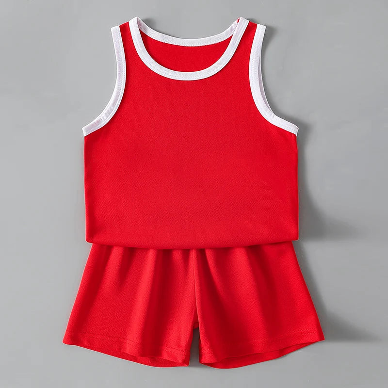 2/4Pcs Summer Children's Quick-drying Sports Suit Boys Casual Ball Sleeveless T-shirt Girls Joker Mixed Color Combination Shorts