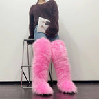Womens Faux Mongolian Thigh Highs Faux Fur Boots Winter Warm Tall Fur boots