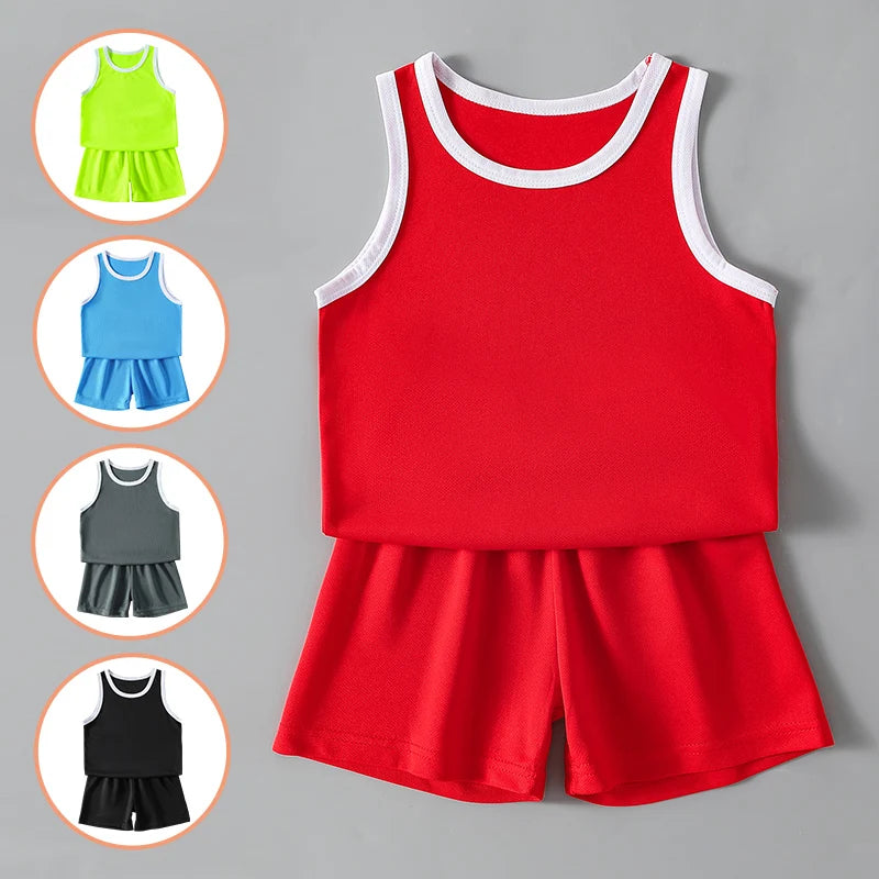 2/4Pcs Summer Children's Quick-drying Sports Suit Boys Casual Ball Sleeveless T-shirt Girls Joker Mixed Color Combination Shorts