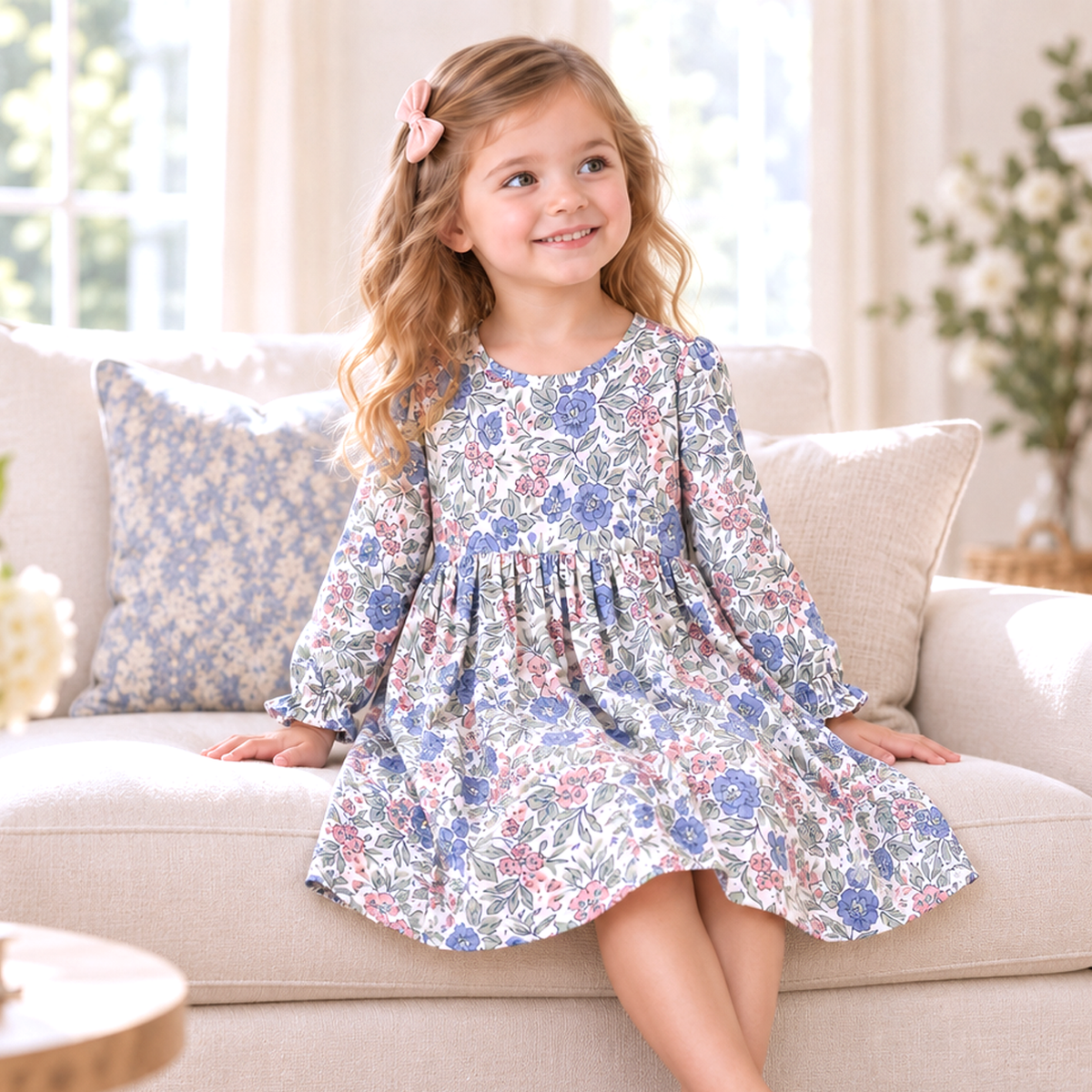 Vintage Floral Girls Dress - Soft Bamboo Jersey