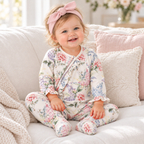 Watercolor Floral Bamboo Baby Girl Floral Zipper Romper