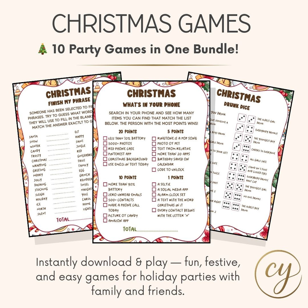 Christmas Game Bundle Pack – 10 Fun Holiday Party Games (Instant PDF Download)