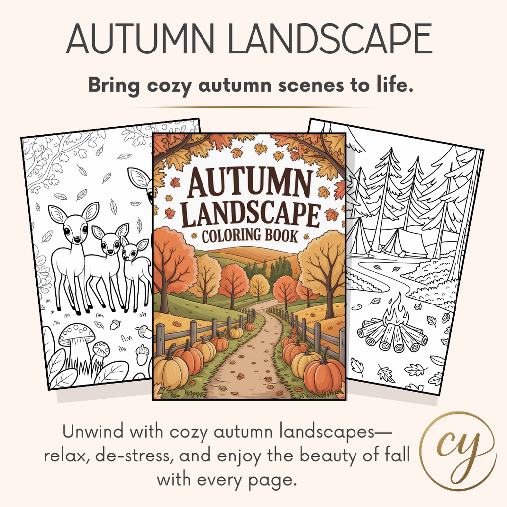 Autumn Landscapes Coloring Book – 150 Pages (Digital Download PDF)