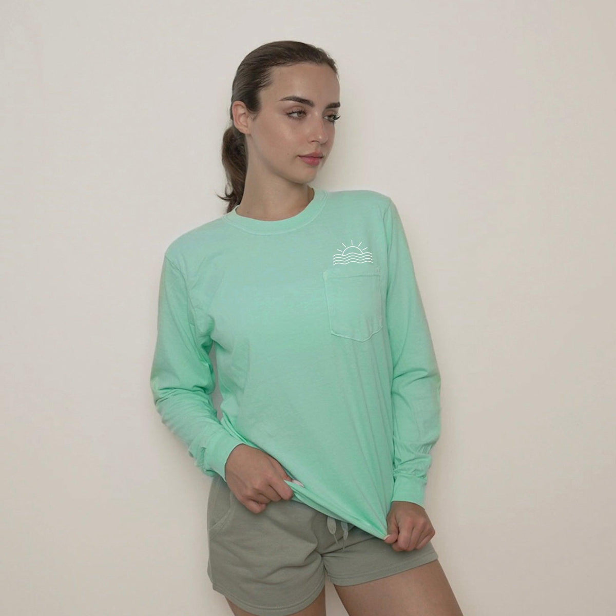 Sun & Wave Lake Beach Vacation Pocket Comfort Colors Long Sleeve Shirt