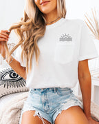Sun & Wave Lake Beach Comfort Colors Pocket T-Shirt – Nature Camping Plant Graphic Tee